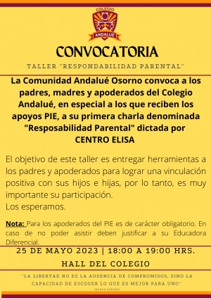 CONVOCATORIA A TALLER PARA PADRES, MADRES Y APODERADOS